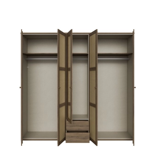 Szafa z lustrem i szufladami 220 cm Dąb Valencia/Rattan naturalny